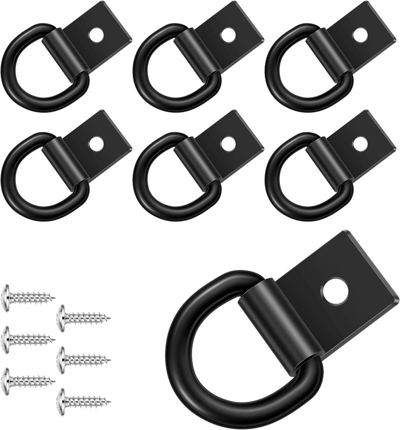 garini Black D Ring Tie Down Anchors,6Pcs Heavy Duty D Ring with Screws,Surface Mount Hooks Securing Cargo for Trailer, Truck Bed Or Deliveries - Image 1